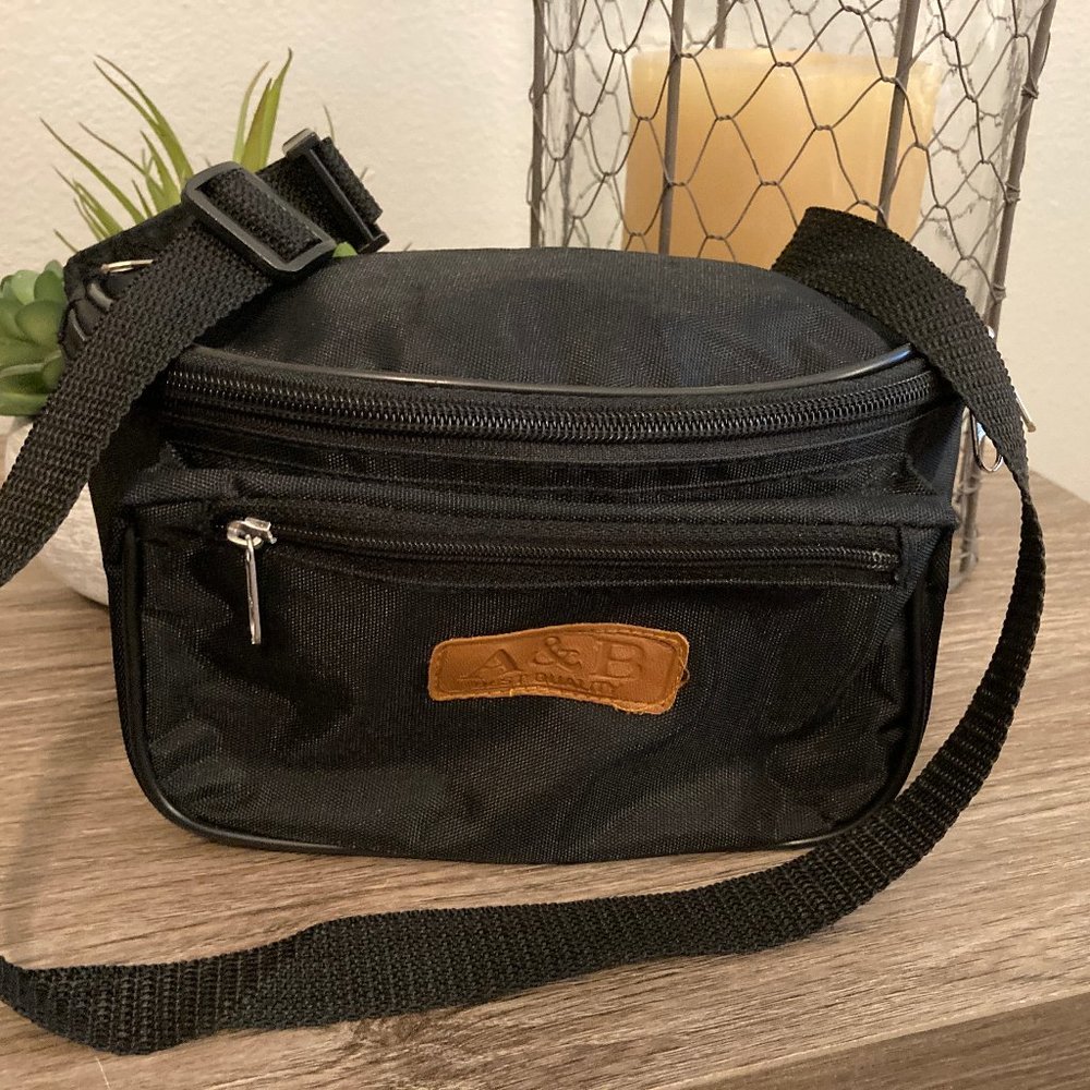 A & B Black Canvas Fanny Pack Waist Bag